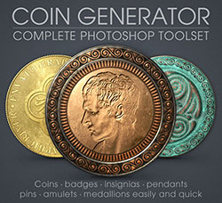 硬币制作PSD模板(含PS动作/PDF图文教程)：Coin Generator